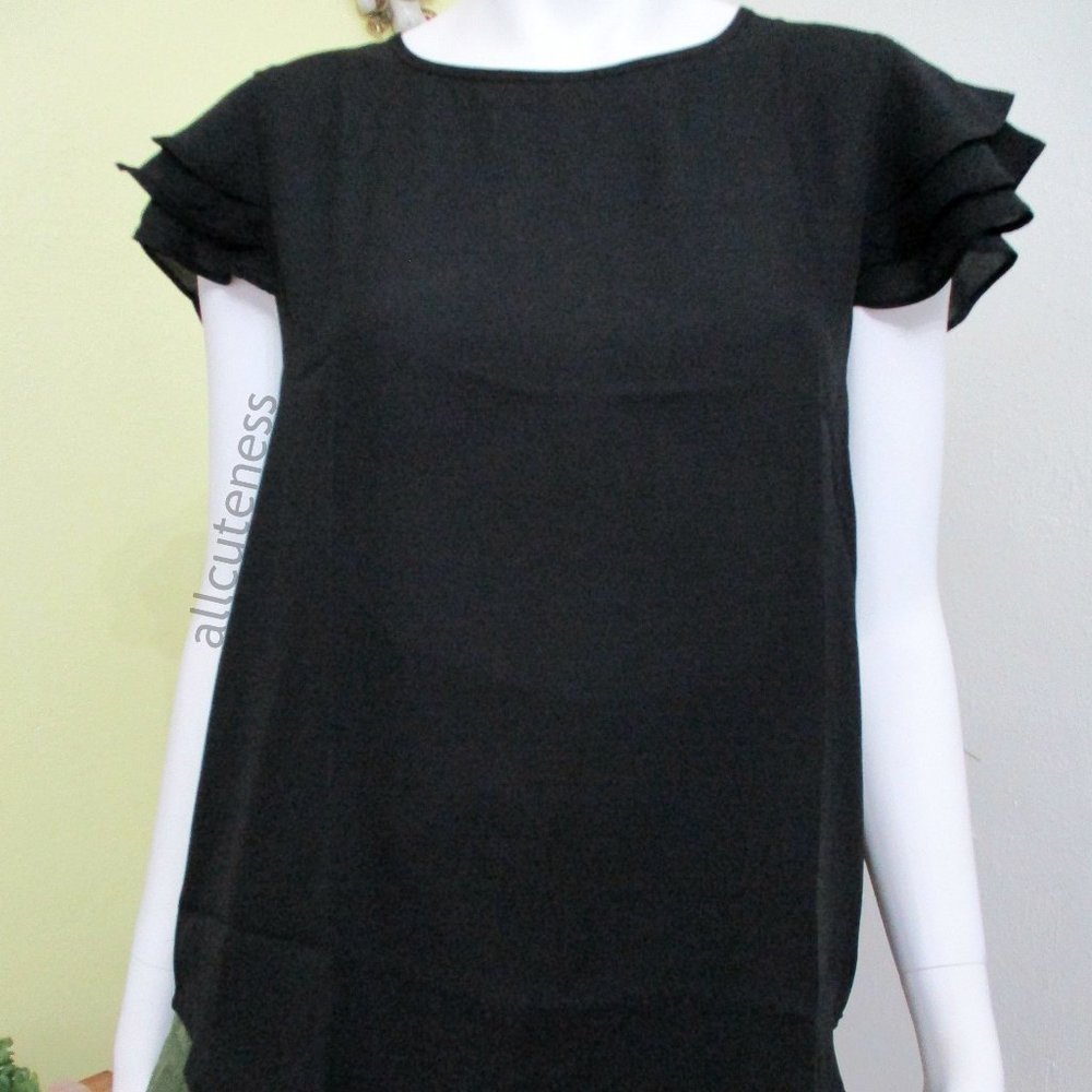 Black Ruffle Short Sleeve Top - Picture 2 of 6